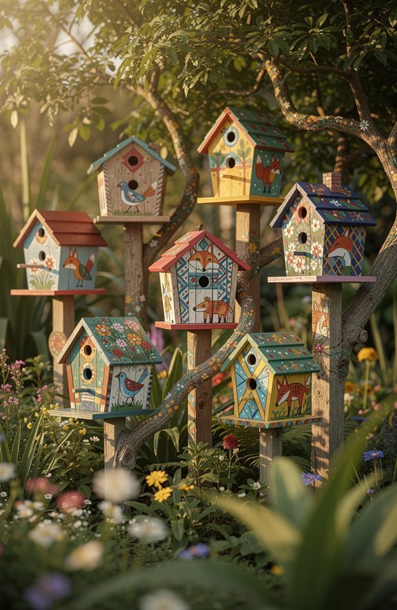 hand painted garden birdhouses decor