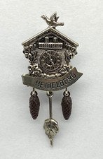 Heidelberg Germany Metal Cuckoo Clock Souvenir Hat Lapel Pin Brooch - Very Good!