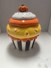 Kohl's Retired Halloween Pumpkin/Candy Corn Cupcake Ceramic Cookie Jar