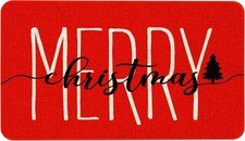 Merry Christmas Red Doormat - Winter Holiday Decoration Seasonal Floor Mat◇