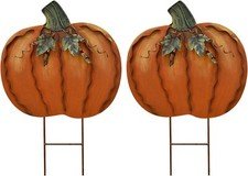 Metal Pumpkin Stake Fall Decor, Rustic Pumpkin Yard Sign with Stakes set of 2