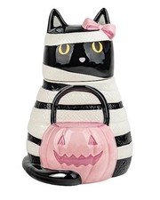 Mummy Cat Cookie Jar Ceramic Airtight Canister NEW 11 inch Black Kitty