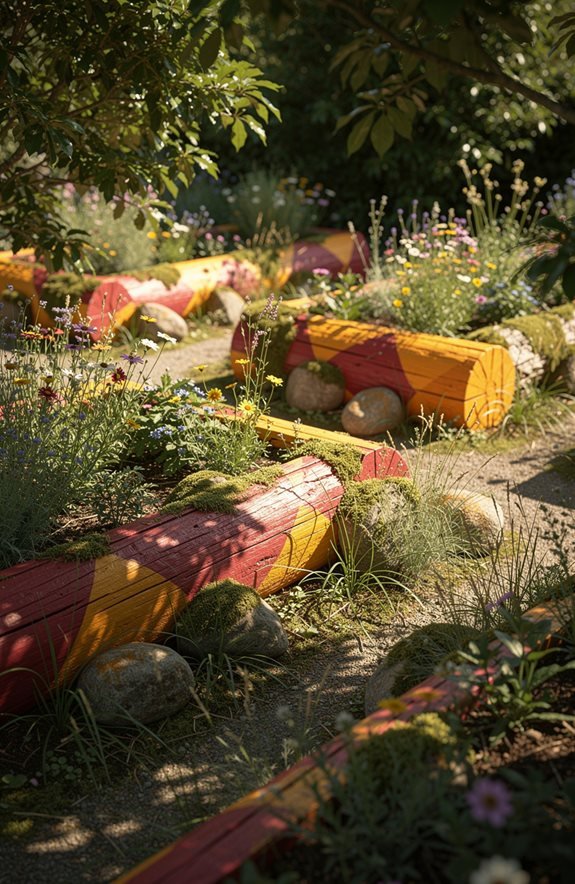 painted log garden borders