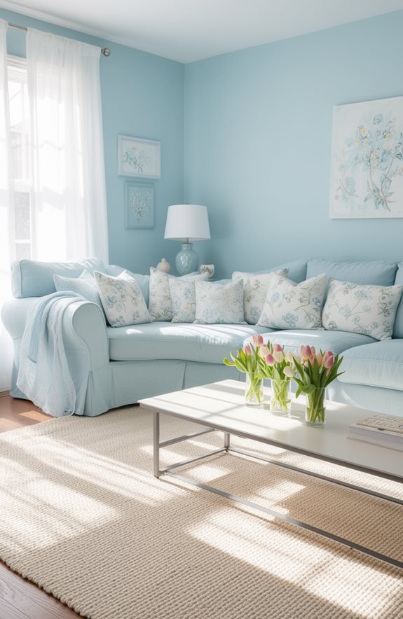 pastel blue living room accessories