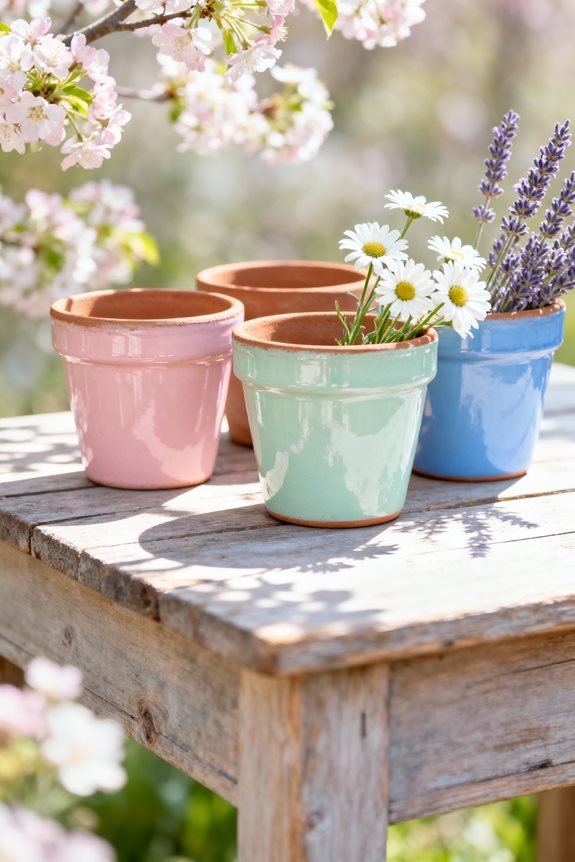 pastel painted terra cotta pots