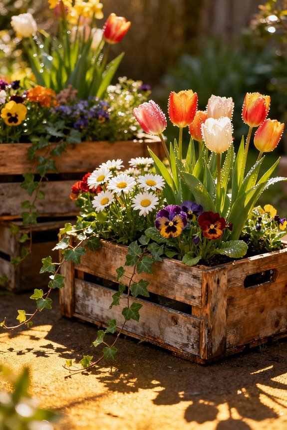 rustic wooden crate planters