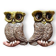 Set 2 Large Ceramic Arners Owl Plaques MCM Art Piece 70s Decorative