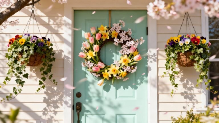 spring themed front door decor