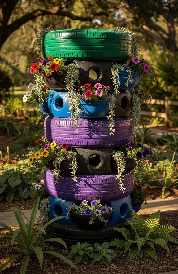 vibrant stacked tire planters