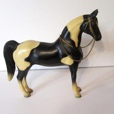 Vintage 50s Breyer USA Black & White Paint Western Pinto Horse w/Chain Reins