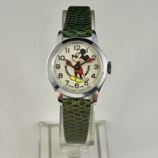 Vintage Bradley Mickey Mouse Watch Disney Swiss Made Mechanical Movement Leather