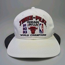 Vintage Chicago Bulls Three-Peat Snapback Hat – 91-92-93 Champs – Korea - *FLAW*