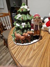 Vintage Cookie Jar Santa Reindeer Doves And Christmas Tree.
