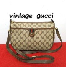 Vintage Gucci Shearling Line Shoulder Bag GG Rare Design Excellent Condition