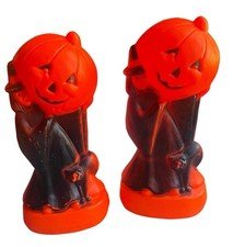 Vintage Halloween Blow Mold Pair; General Foam; Witch Cat Pumpkin 1970’s
