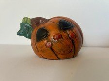 Vintage Hand Painted Ceramic Smiling Pumpkin Halloween Fall Table Decor Figure