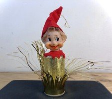 Vintage MCM Knee Hugger Elf Tinsel Christmas Tree Topper Ornament Napco Japan