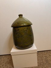 Vintage Mid Century Green Cookie Jar With Elves