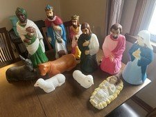 VTG Empire Complete Nativity Set 11 Piece Christmas Lighted Blow Mold-Works