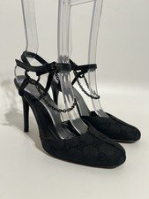 Vtg Gucci Black GG Monogram Canvas Heels 37.5
