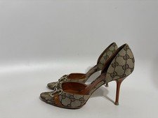 Vtg Gucci Brown GG Monogram Heels 38.5