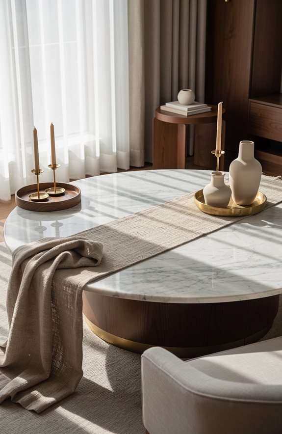 warm materials balance cold marble