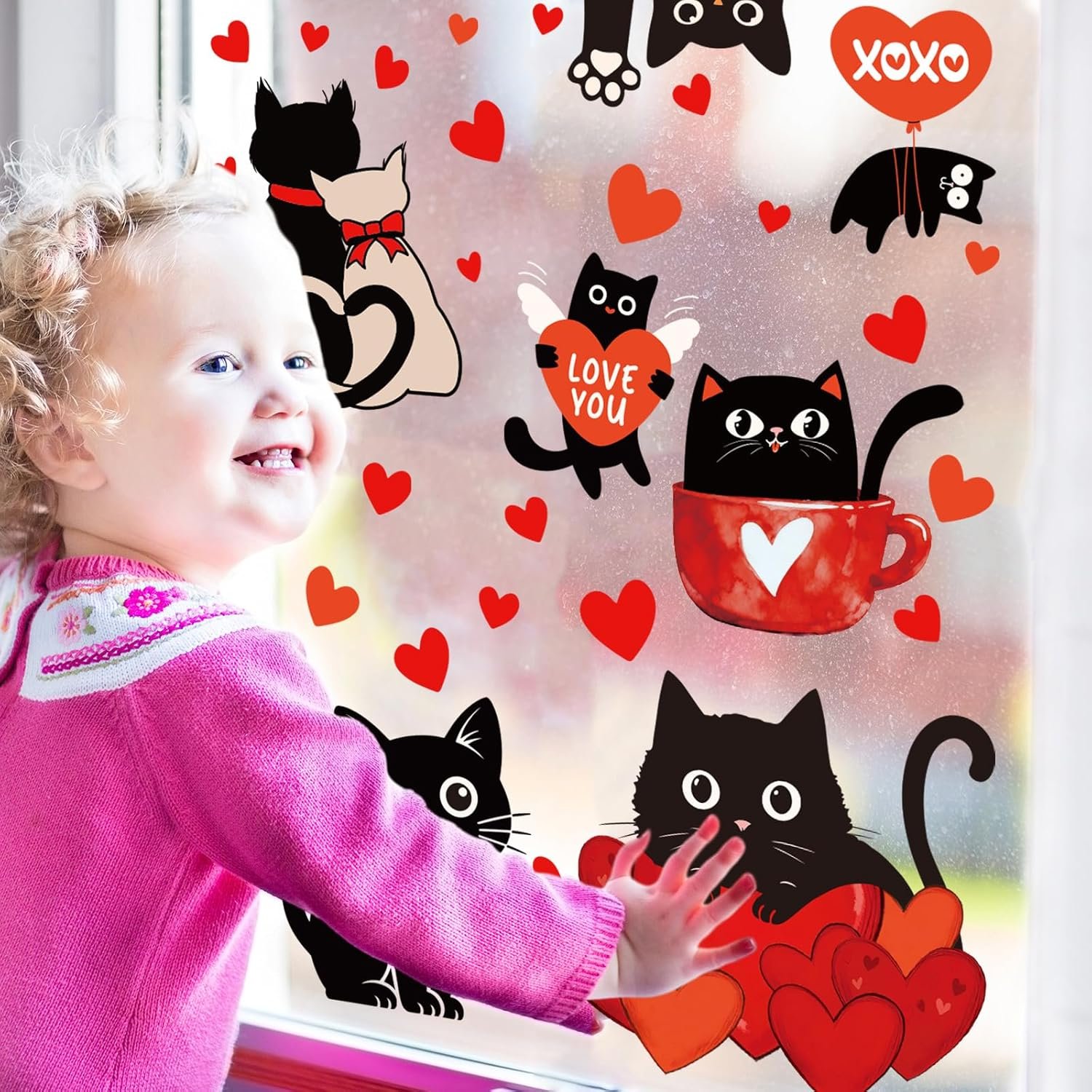 Whaline Valentine’s Day Cat Window Clings
