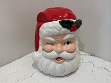 Winking Santa Cookie Jar Container Sleigh Bell Bistro Christmas Holiday Vintage