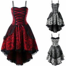 Womens Steampunk Lace Up High Low Lace Evening Corset Gothic Dress Plus Size