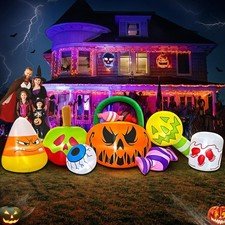 10-Foot Halloween Inflatable Decor Set, Pumpkin Ghost Combo with LED Lights