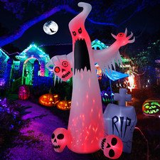 12 FT Halloween Ghost Inflatable with Skull Heads & Tombstone Yard Decor