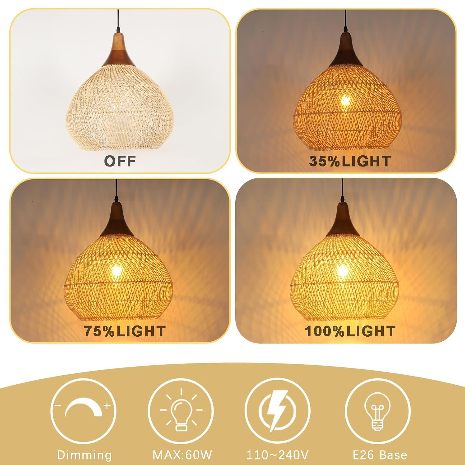 15.7" Hand-Woven Rattan Pendant Light