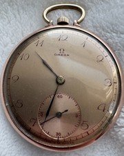 1939 VINTAGE 44MM OMEGA 15J ROSE GOLD 20 MIC PLAT-POCKET WATCH*RUNS*RED INDICES