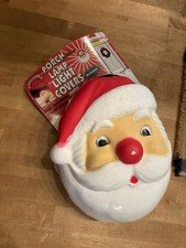 2-Mcm Christmas Santa Claus Face Decor Porch Light Lamp Post Cover - New Vtg