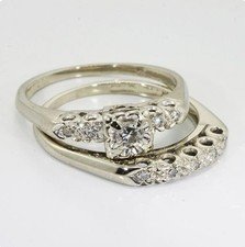 2ct Vintage Round Moissanite Engagement Ring Set 14K White Gold Wedding Band