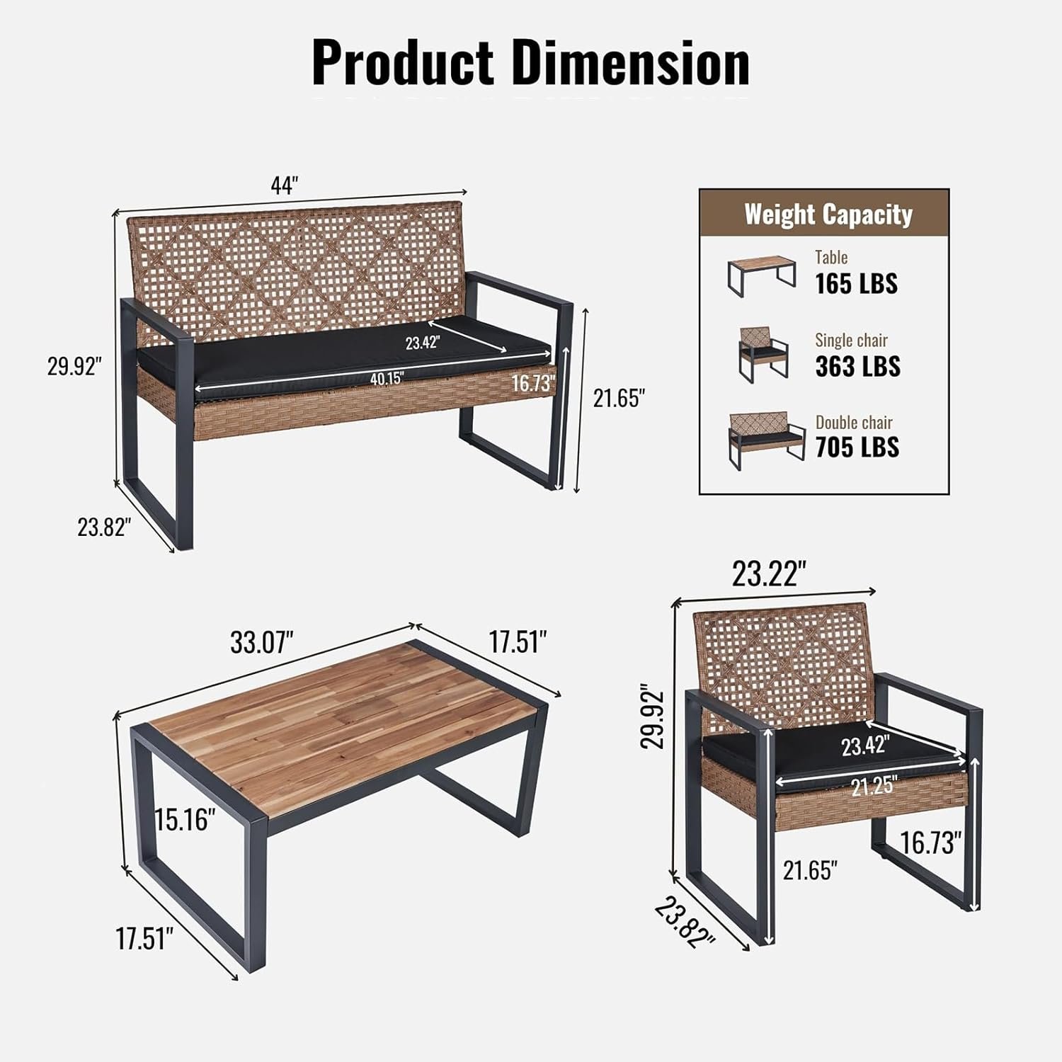 4-Piece Rattan Patio Furniture Set