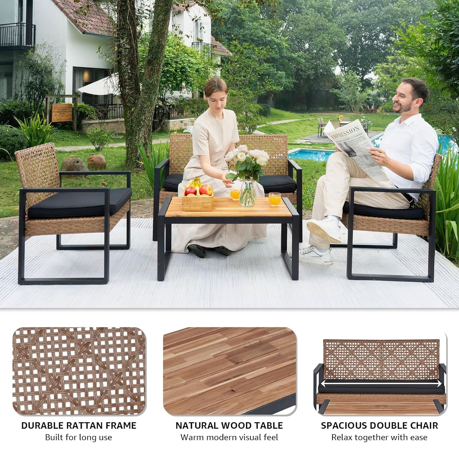 4-Piece Rattan Patio Furniture Set