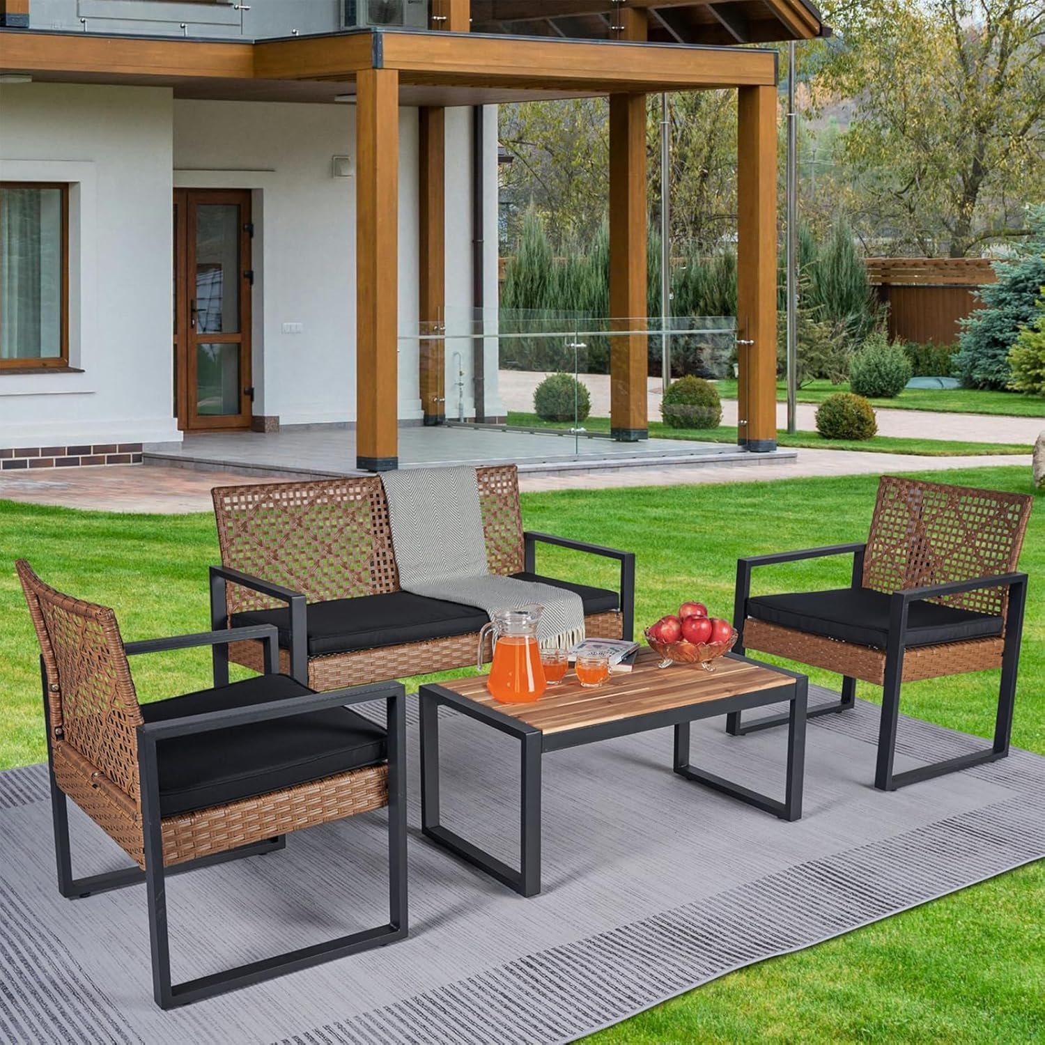 4-Piece Rattan Patio Furniture Set