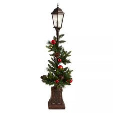 5 Ft. Pre-Lit Indoor/Outdoor Artificial Christmas Decorated Lamp Post with Green