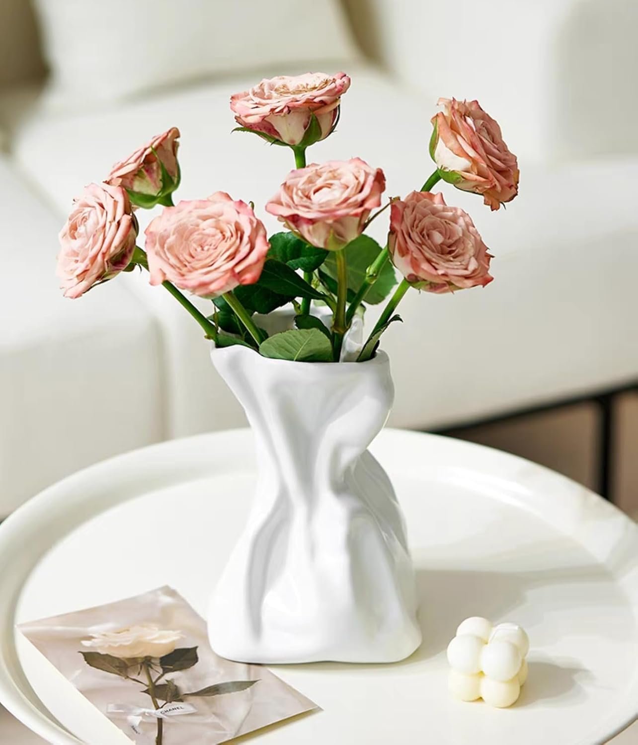 6IN White Irregular Ceramic Flower Vase