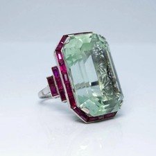 7Ct Art Deco Vintage Style Aquamarine & Ruby Anniversary 14K White Gold FN Ring