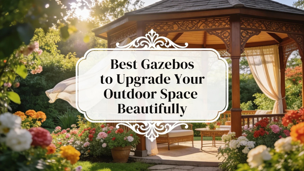 Beautiful garden gazebo surrounded by vibrant flowers, showcasing elegant outdoor decor ideas for enhancing your outdoor space. Perfect for relaxation and gatherings.