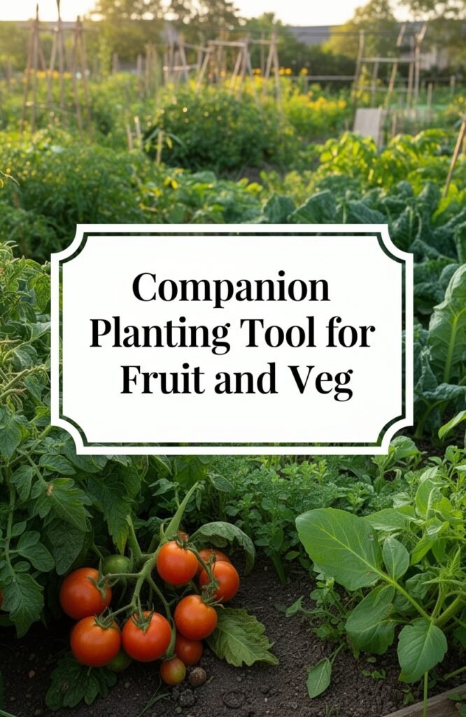Lush vegetable garden featuring ripe tomatoes and healthy greens, illustrating companion planting techniques for optimal fruit and vegetable growth.