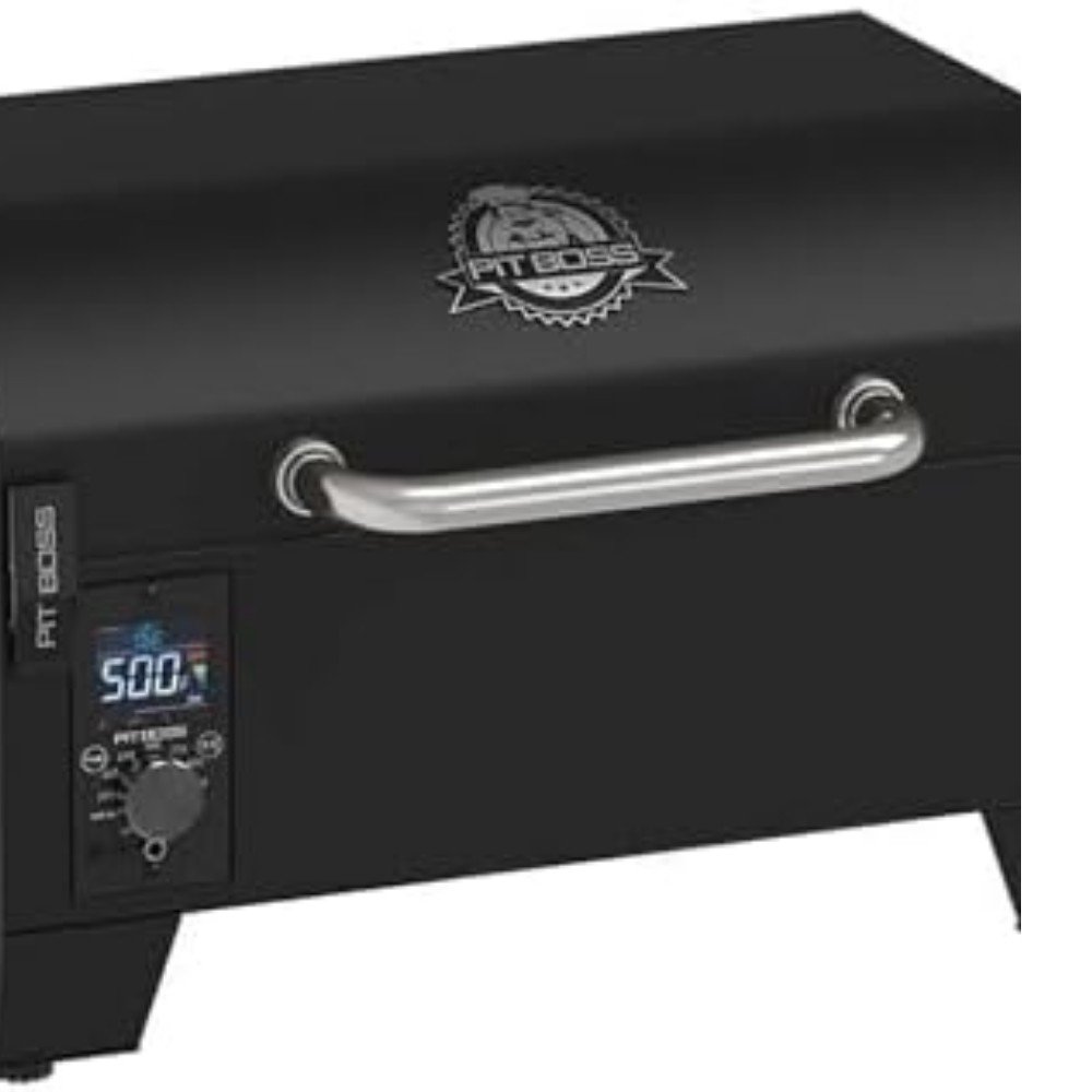 Pit Boss portable grill featuring a digital temperature display, sleek black design, and stainless steel handle, perfect for outdoor cooking enthusiasts.