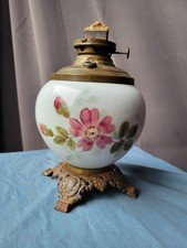 Antique Victorian White Floral Oil Lamp