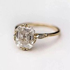 Art Deco Style 3.5Ct Asscher Cut Lab Created Diamond Engagement 14K Gold FN Ring