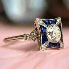 Art Deco Style Lab Created Diamond Engagement & Wedding 14K White Gold FN Ring