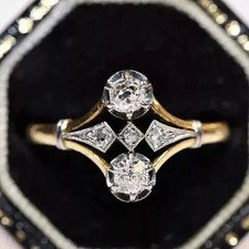 Art Deco Style Round Cut Lab Created Diamond 14K Yellow Gold FN Engagement Ring