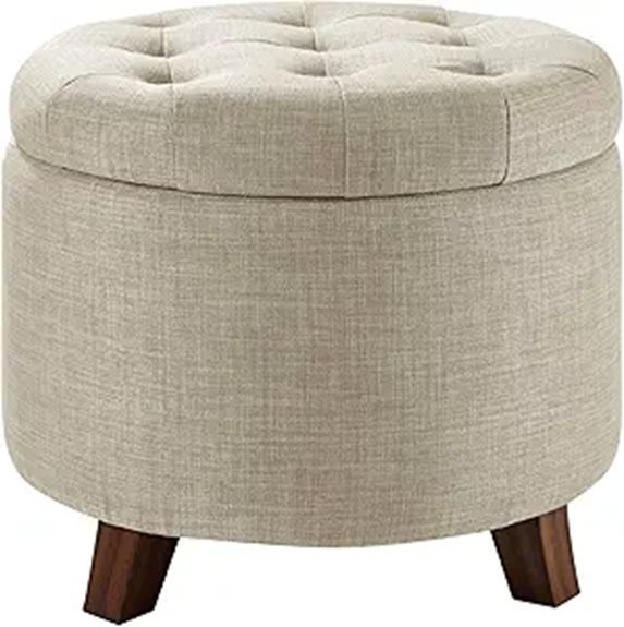 beige round storage ottoman