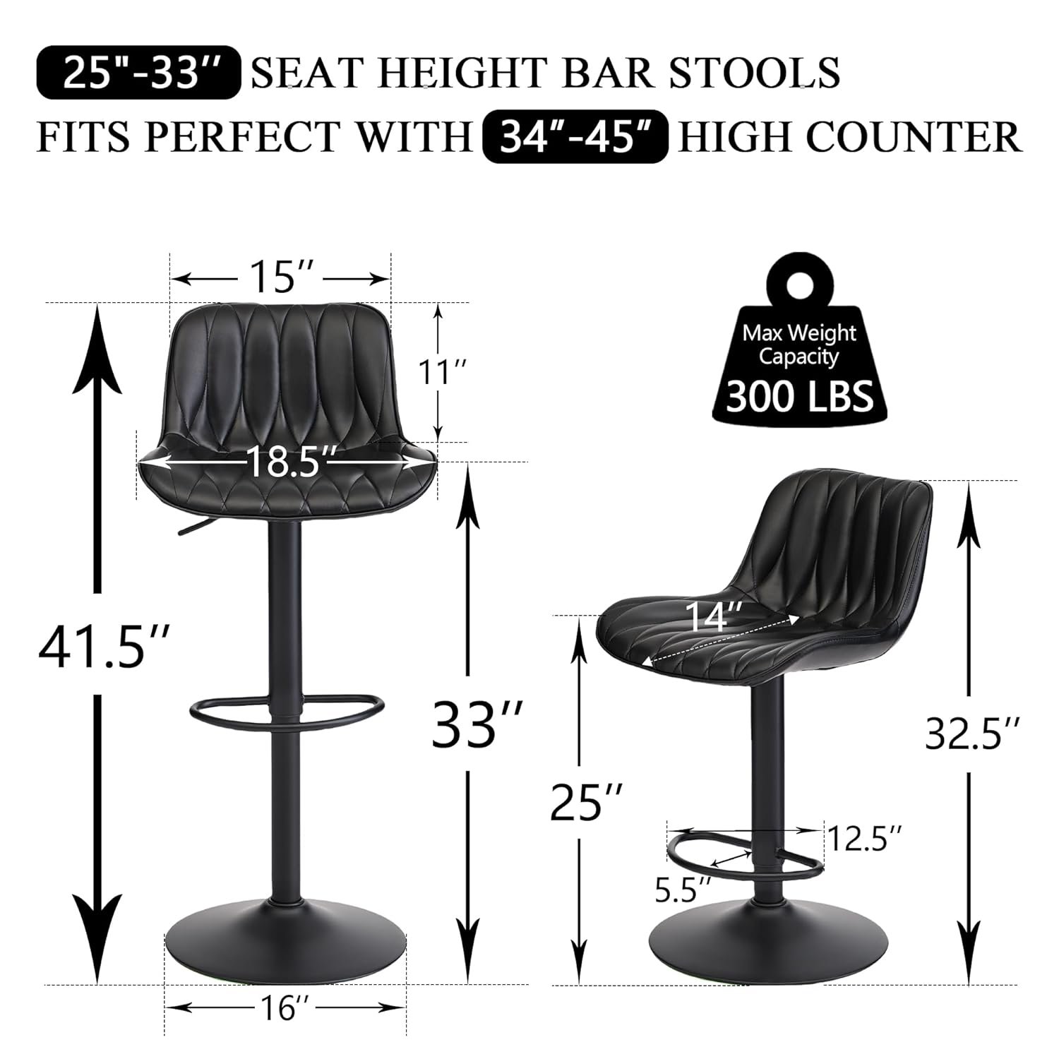 Black Adjustable Swivel Bar Stools Set
